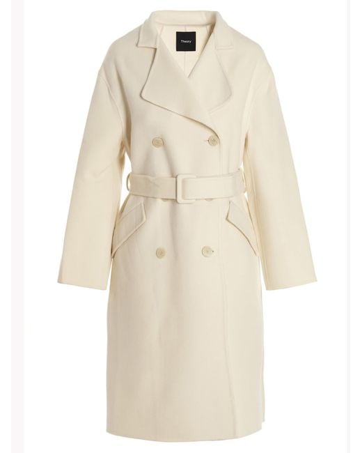 Theory Wool And Cashmere Coat in White | Lyst