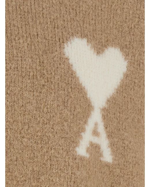 AMI Natural Wool Blend Polo Sweater for men