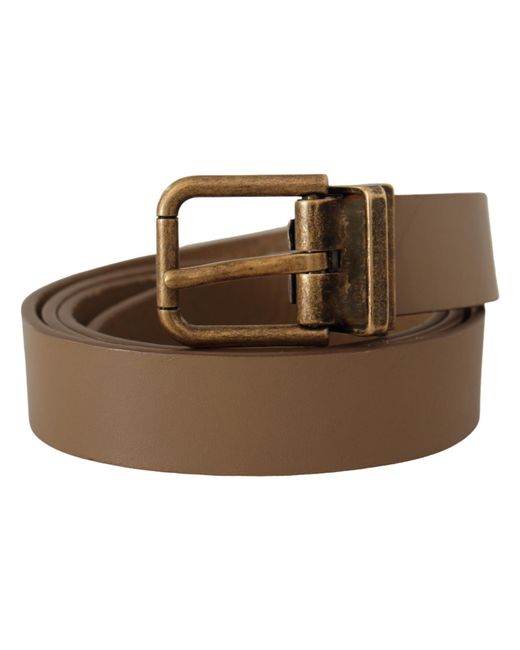 Dolce & Gabbana Brown Solid Leather Brass Buckle Classic Belt for men