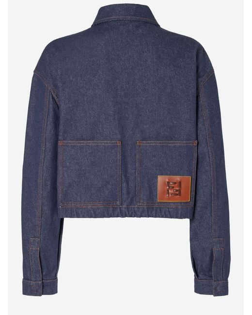 Fendi Blue Denim Jacket With Logo Cotton