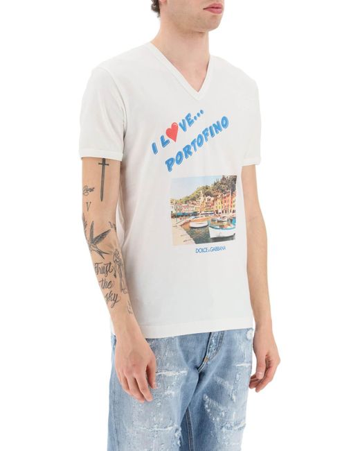 Dolce & Gabbana White Portofino Print Re-edition T-shirt for men