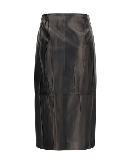 Ermanno Scervino Black Midi Leather Skirt Lamb Ovis Aries