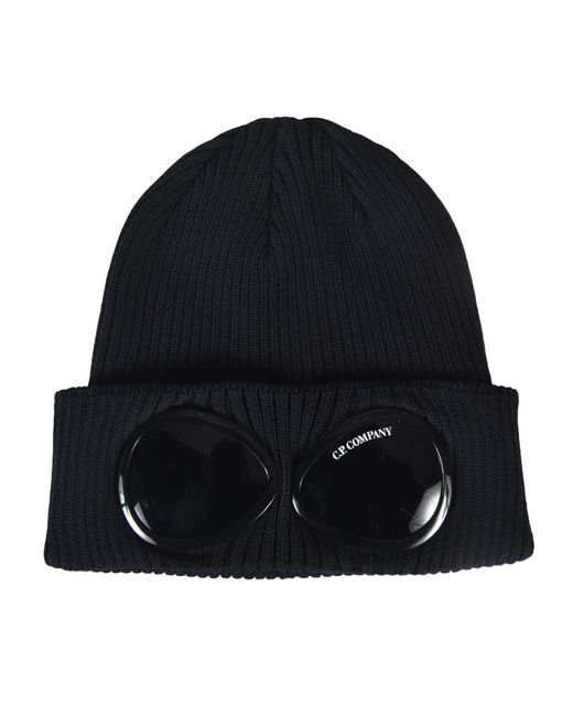 C P Company Black Goggles Knit Beanie for men