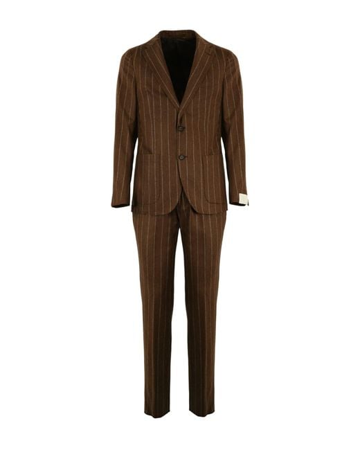 Eleventy Brown Single-breasted Pinstripe Suit for men