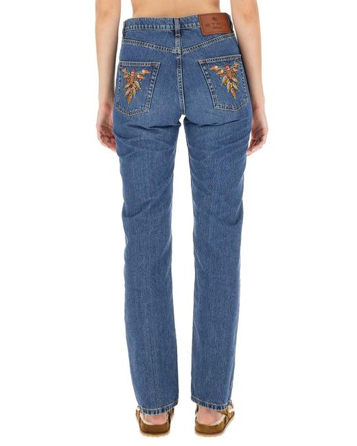 Etro Blue Jeans With Logo Embroidery