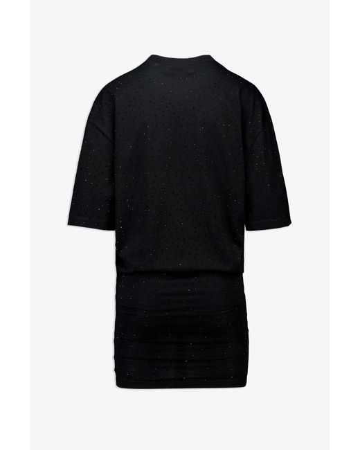 Laneus Black Jersey Dress Cotton Mini Dress With Crystals