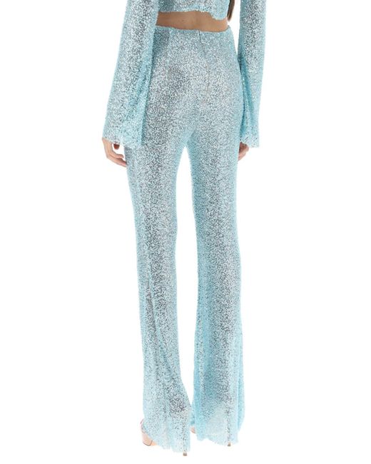 Self-Portrait Blue Flared Pants With Sequins And Beads