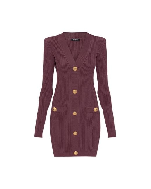 Balmain Purple Dress With Decorative Buttons