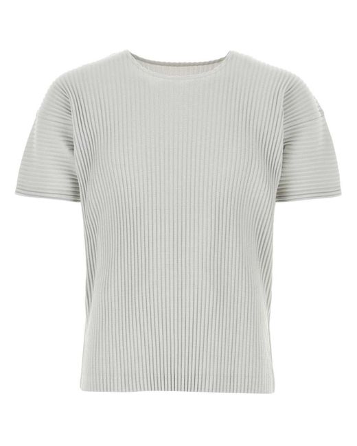 Homme Plissé Issey Miyake Gray U-neck Short-sleeved T-shirt for men