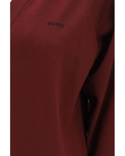 Miu Miu Red Cardigan Virgin Wool Fleece (Ovis Aries)