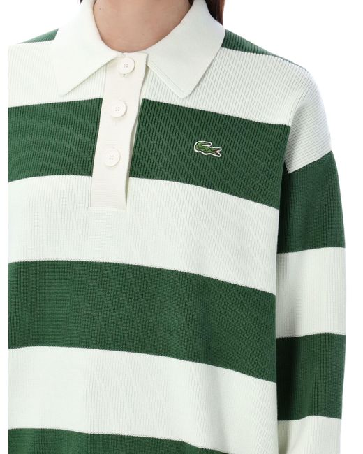 Lacoste Green Stripe Rib Knit Polo Shirt