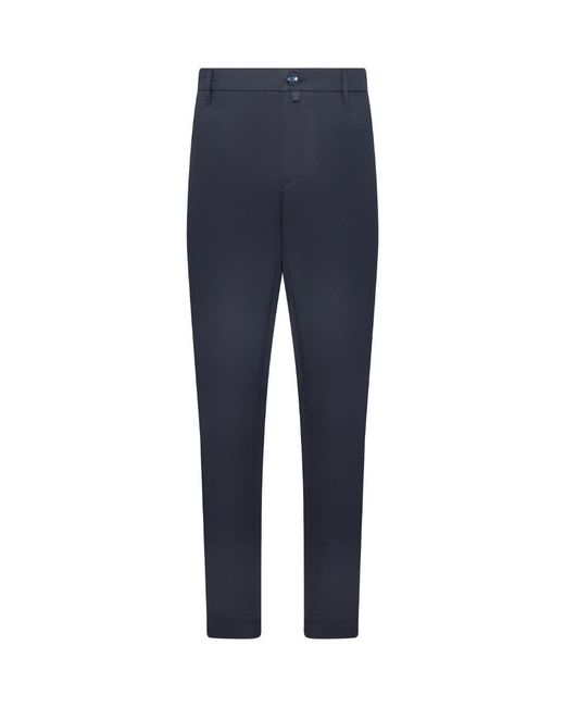Jacob Cohen Blue Cotton Blend Tapered Leg Trousers With Logo Patch On The Back for men