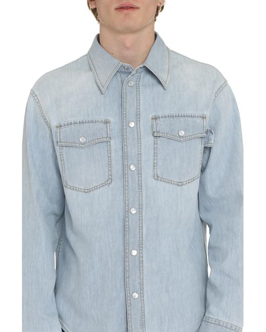 Bottega Veneta Blue Shirt With Flap Pockets Main: Polyester for men