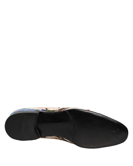 Dolce & Gabbana Black Sequin Embroidered Loafers Shoes Leather for men