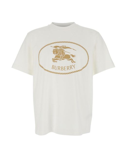 Burberry White Crewneck T-Shirt With Maxi Logo On The Front for men