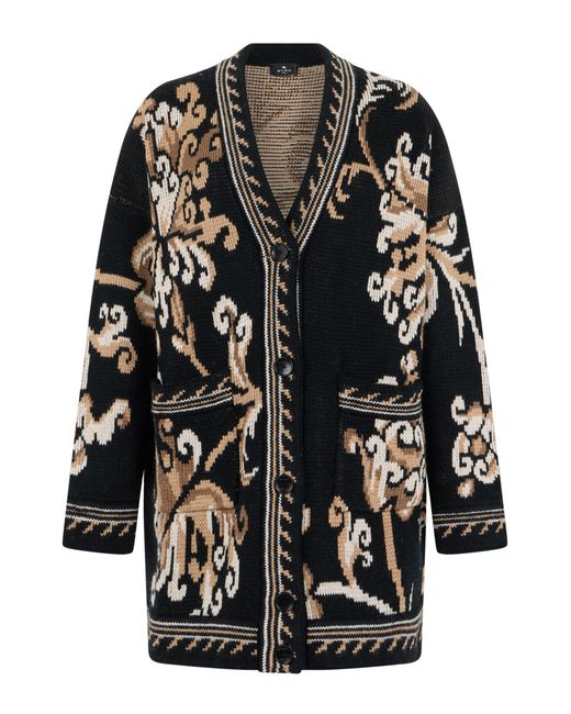 Etro Black Cardigan With Graphic Pattern Wool Cardigans