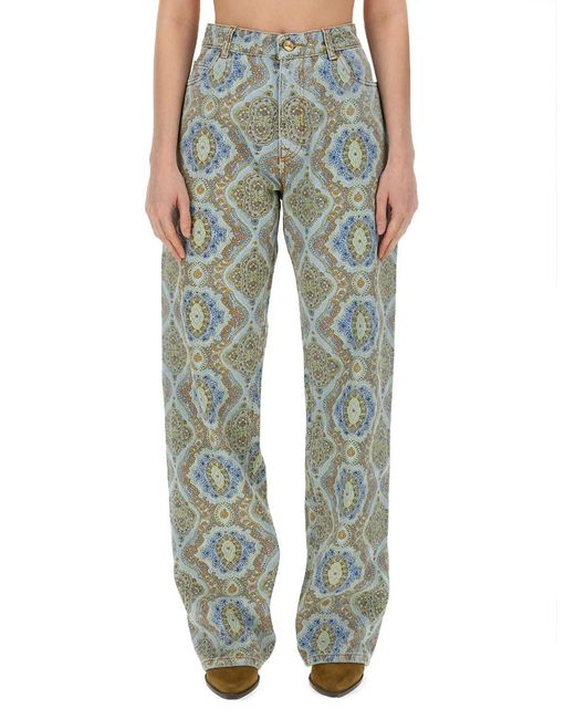 Etro Green Jeans Con Stampa Paisley