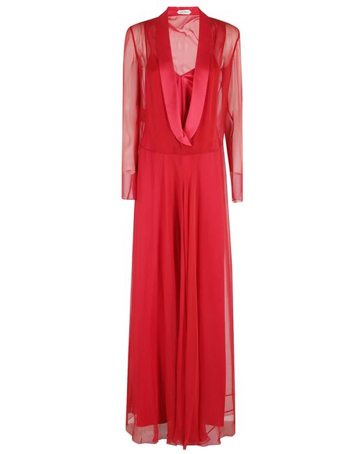 Alberta Ferretti Red Flowing Silk Maxi Dress With V-Neck