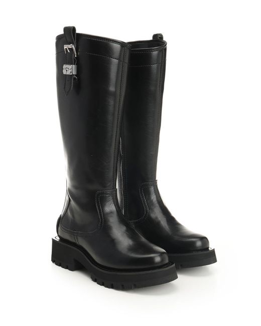 Ganni Black Studs High Boot Crinkle Oleatex Boots