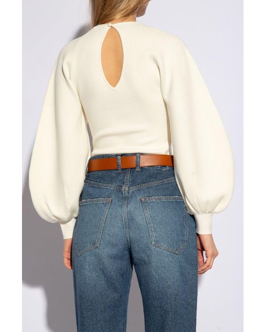 Chloé Natural Puff-sleeved Cut-out Knit Top