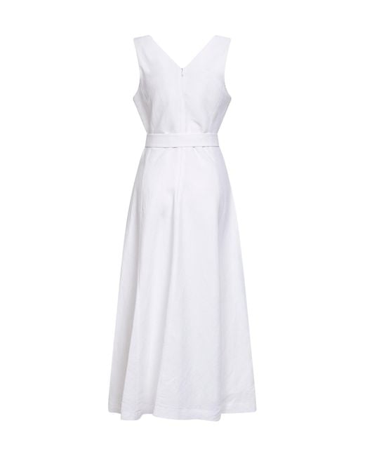 Blanca Vita White Viscose And Linen Apred Belted Midi Dress