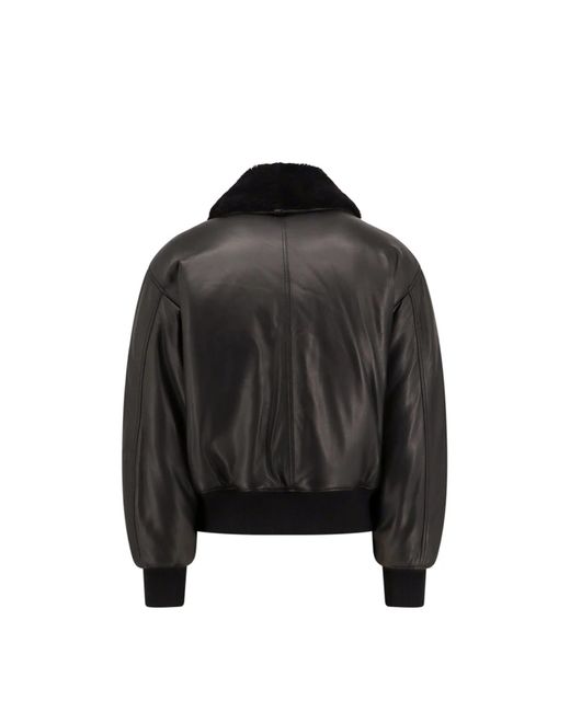 AMI Black Leather Bomber Jacket for men