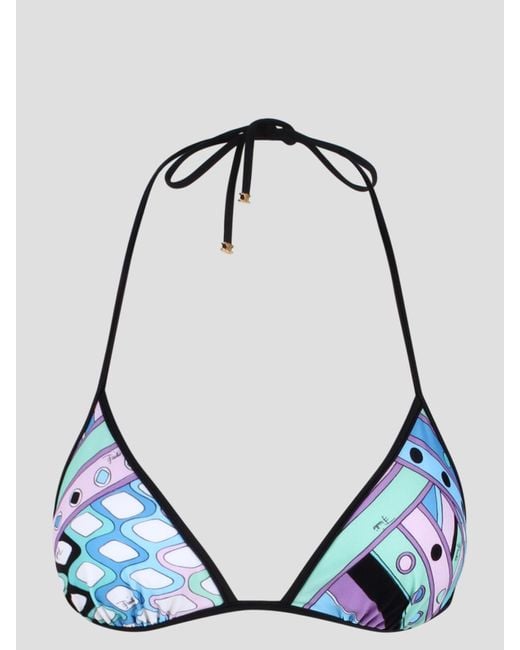 Emilio Pucci Blue Vivara-Print Bikini Top