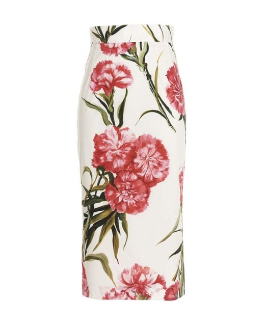 Dolce & Gabbana White Floral Printed Skirt
