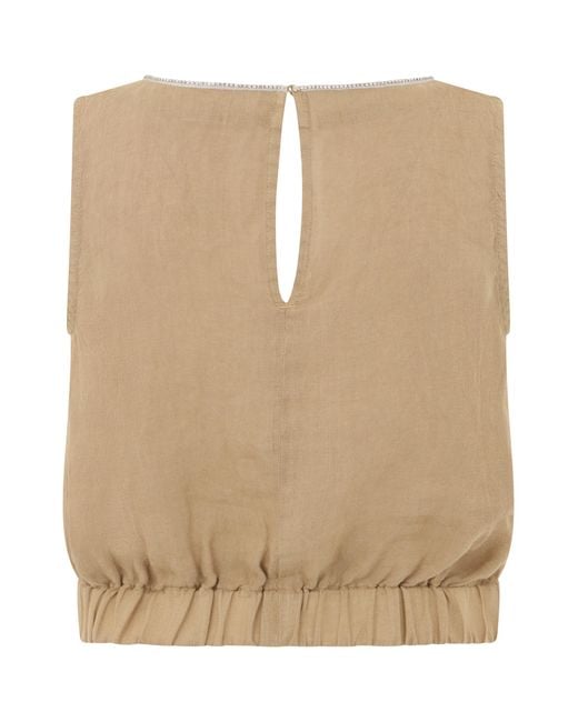 120% Lino Natural Linen Crop Top Blouses