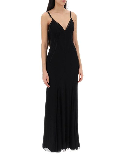 Dolce & Gabbana Black V-neck Tulle Maxi Dress