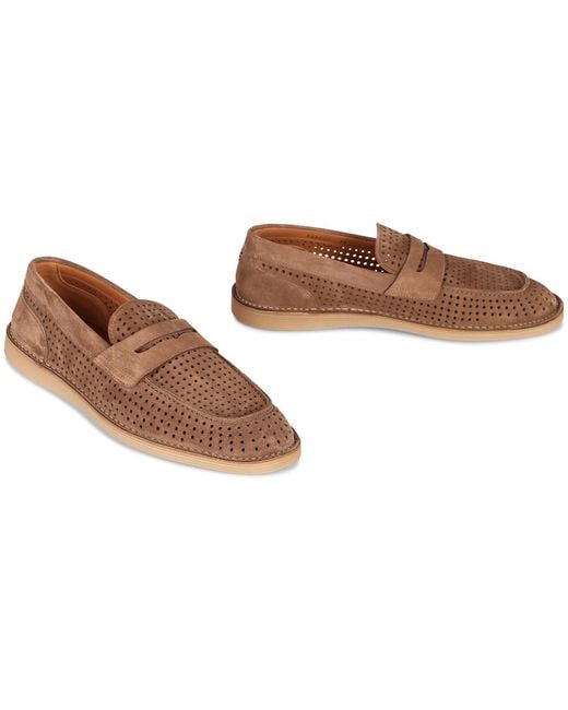 Dolce & Gabbana Brown Suede Loafers Calfskin for men