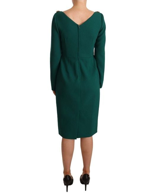 Dolce & Gabbana Green Dolce Gabbana Stretch Crepe Crystal Midi Dress
