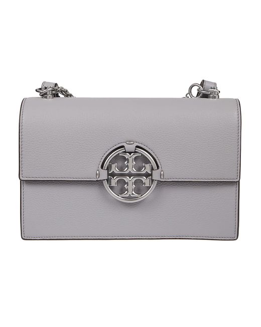 Tory Burch Leather Miller Flap Shoulder Bag in Gray | Lyst