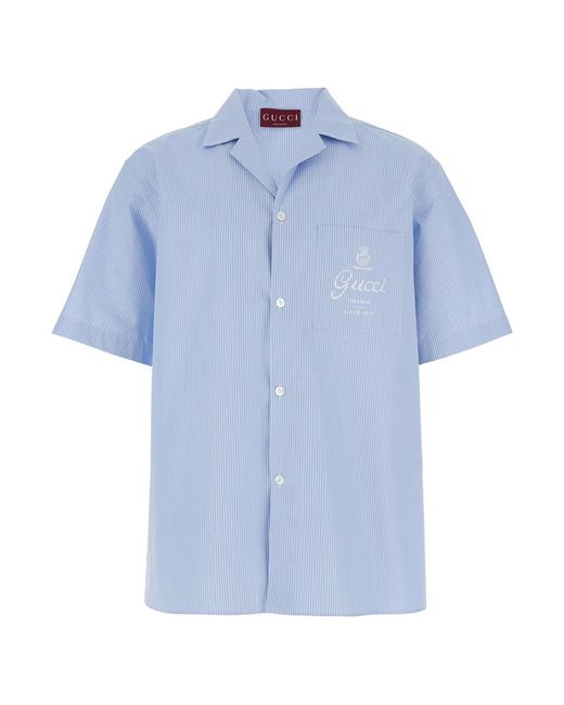 Gucci Blue Bowling Shirt Cotton for men