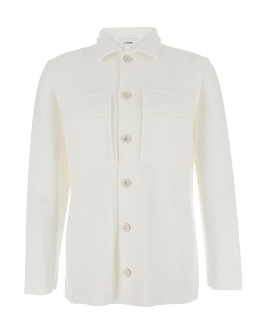 Lardini White Shirt With Classic Collar And Two Front Patch Pockets for men