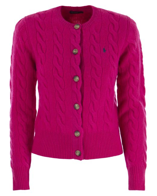 Polo Ralph Lauren Pink Wool And Cashmere Cable Cardigan