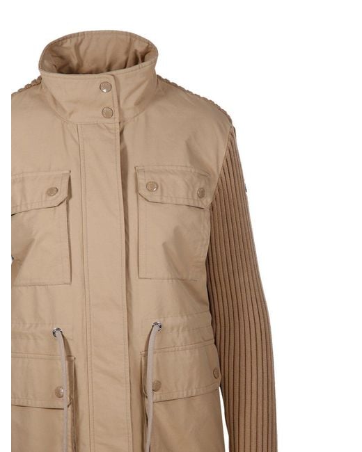Moncler Brown Knit-Panelled Zipped Military Jacket