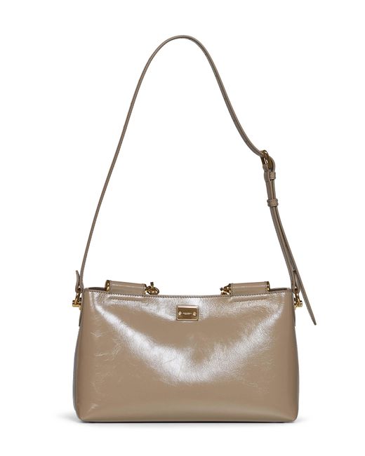Dolce & Gabbana Metallic Taupe Vittoria Medium Handbag With Shoulder Strap