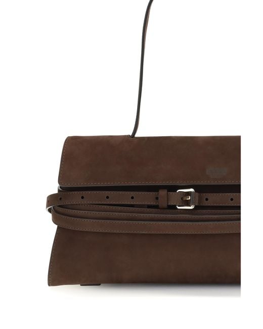 Moschino Brown Tie Me Medium Shoulder Bag Calf Leather Bos Taurus