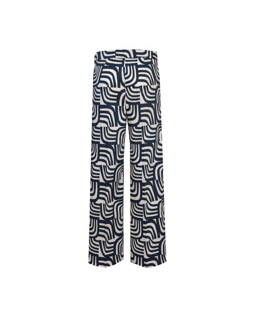 Max Mara Blue All-Over Patterned Wide Leg Trousers