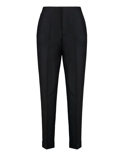 Alberta Ferretti Black Wool And Silk Tapered Pants Virgin Trousers