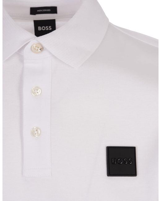 Boss White Cotton Jersey Polo Shirt With Logo Plaque for men