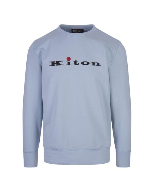 Kiton Blue Light Crew Neck Sweatshirt With Logo for men