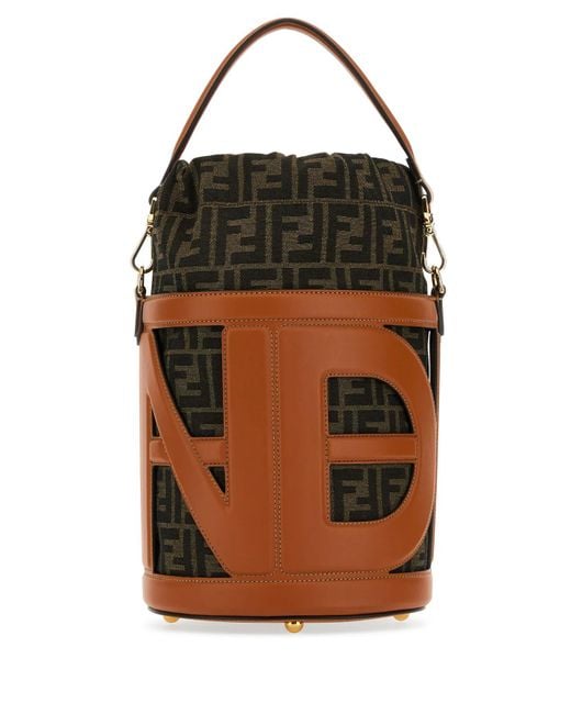 Fendi Black Embroidered Leather And Jacquard Medium Step Out Bucket Bag