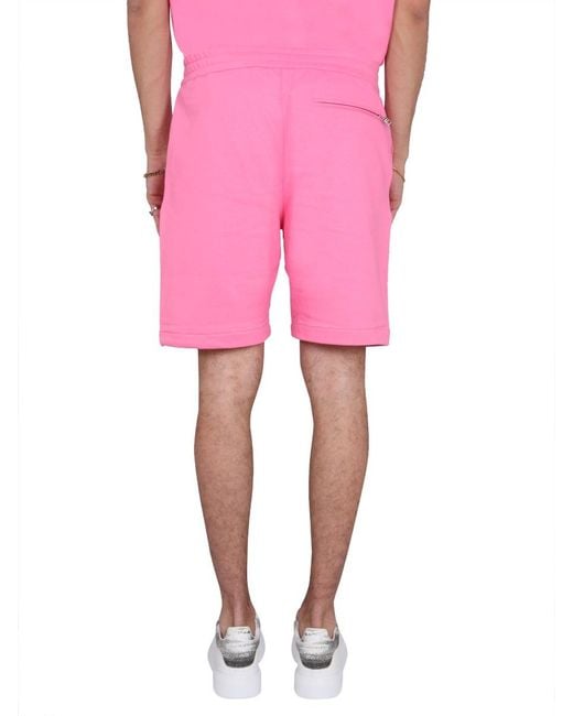 McQueen Pink Bermuda Shorts With Graffiti Logo Print Cotton for men