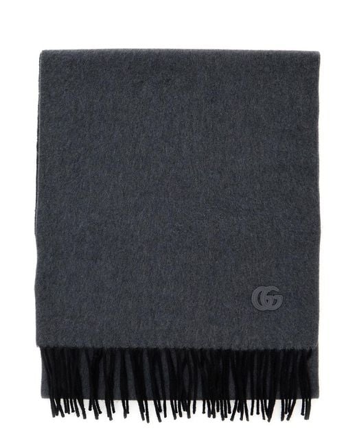 Gucci Black Scarf With Gg Patch, Cashmere for men