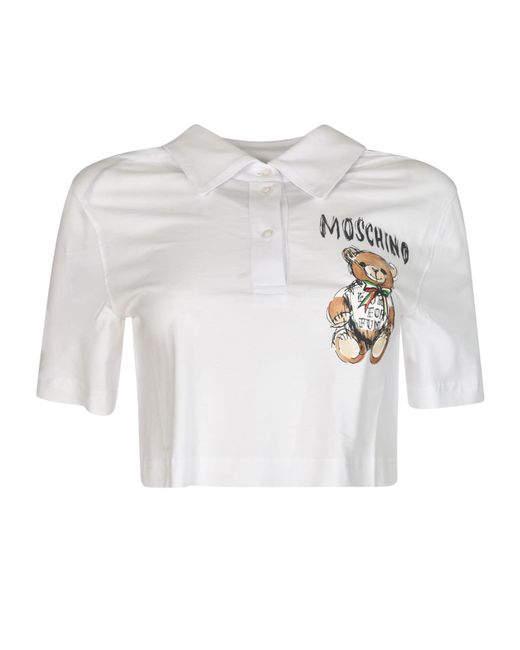 Moschino White Cropped Polo Shirt