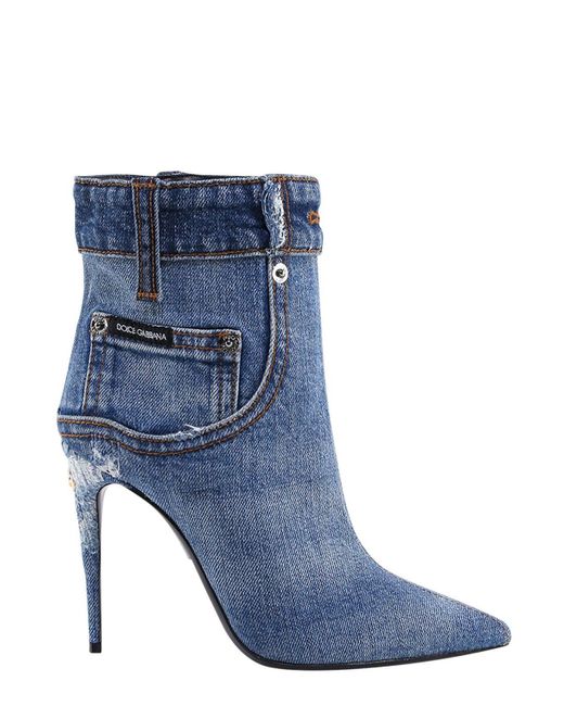 Dolce & Gabbana Blue Denim Patchwork Ankle Boots