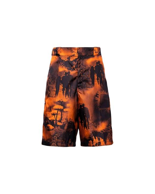 Prada Orange Re Nylon Human Print Bermuda Shorts for men