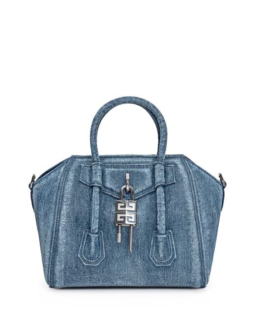 Givenchy Blue Antigona Lock Mini Denim Tote Bag